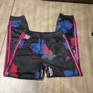 Adidas Girls Black Floral Printed 3-Striped Tricot Jogger Pant size XL (16)